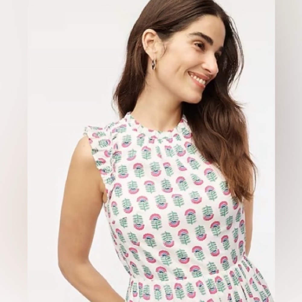 J. Crew Factory Floral Sleeveless Ruffle Trim Dress - Picture 3 of 11